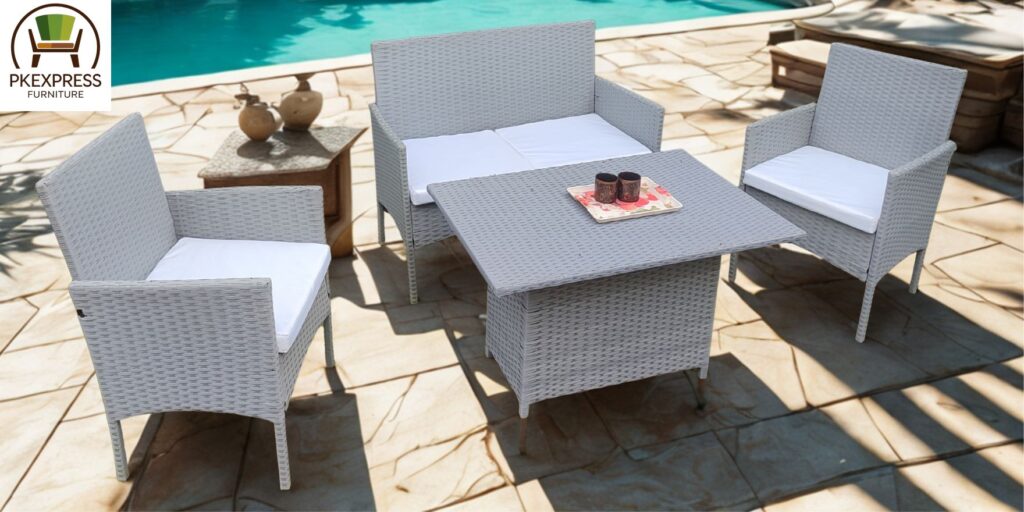 Banner Rattan Furniture set gray color white cushion Rattan Set with Cushion PKExpress Outdoor Furniture ( Gray Color )